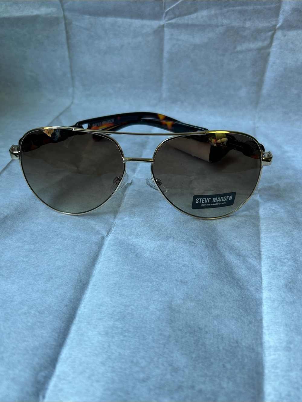 Steve Madden Gold Frame Brown Lens Aviator Sunglasses with Tortoise Temples